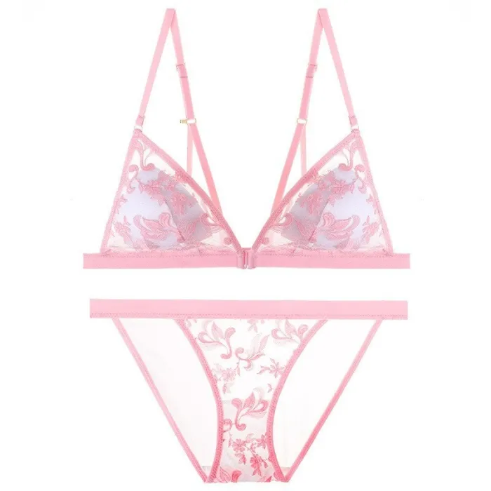 Breathable Underwear Set Soft Lingerie Set Red Transparent Bra Floral Two-Piece Bra And Panty Set Embroidery Lingerie Conjunto