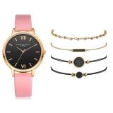 5pcs Set Top Style Fashion Women's Luxury Leather Band Analog Quartz WristWatch Ladies Watch Women Dress  Black Clock