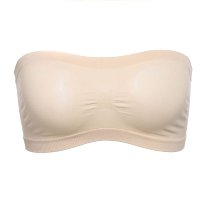 Women Seamless Tube Top Breathable Strapless Bandeau Bra Underwear without Pad ropped Hollow Stretch Layer Solid Strapless Bra