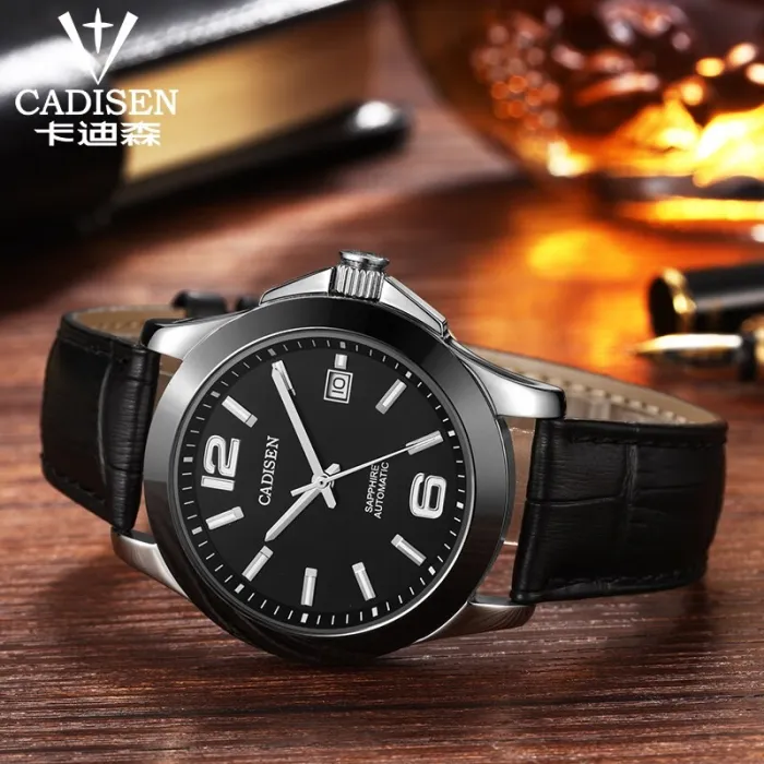 Watches Mens Automatic Mechanical Watch Wrist Japanese Movement Classic Black Leather Ceramic Wristwatch Man