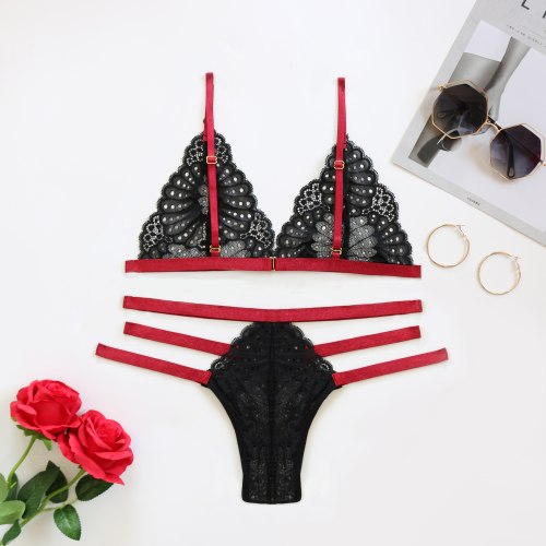 LOPNT New Sexy lingerie Women's lace Seamless bra set transparent bra black red bra and panty set Female Floral see through bra