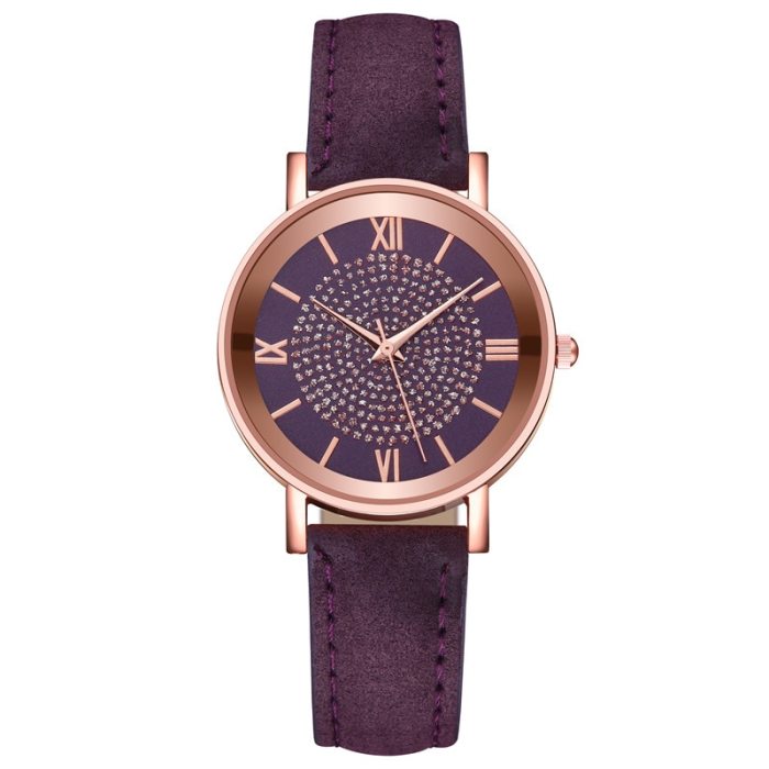 Dial Watches for Women Fashion Roman Scale Rhinestone Leather Ladies Quartz Watch Female Wrist Watch