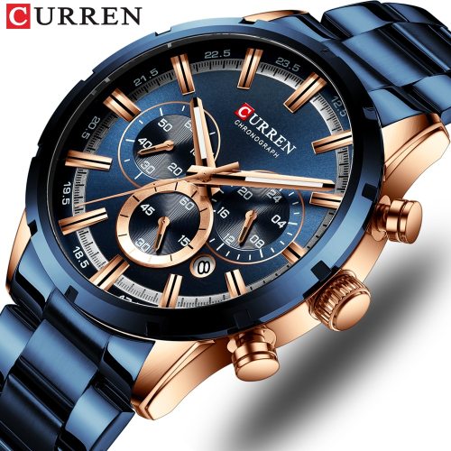 New Fashion Mens Watches with Stainless Steel Top Brand Luxury Sports Chronograph Quartz Watch Men