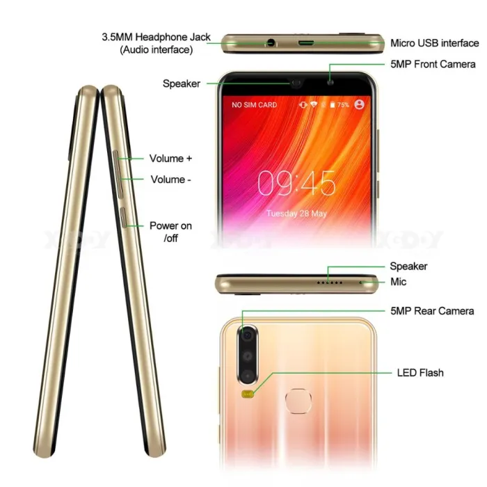 XGODY A70 3G Smartphone 18:9 Android 8.1 Dual SIM Celular 1GB RAM 4GB ROM 2800mAh Quad Core Cell phone 5MP Camera Mobile Phones