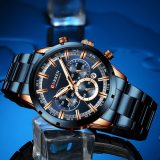 New Fashion Mens Watches with Stainless Steel Top Brand Luxury Sports Chronograph Quartz Watch Men
