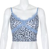ALLNeon Y2K E-girl Leopard Criss-cross Lace Front Camis Tops Punk Style Fashion Summer Backless Crop Top Streetwear Party Wear