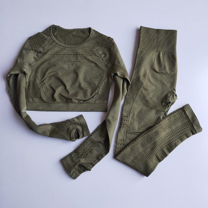 Women Seamless Gym Sets High Waist Gym Mesh Leggings Shirts Suit Long Sleeve Fitness Workout Sports Running Thin Sport Sets