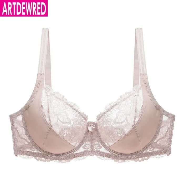 New Lace Perspective Bra Women Sexy Lingerie Underwire Embroidery Floral Bralette Plus Size C D E 80 85 90 95 100 105