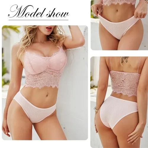 FINETOO Women's Underpants Soft Cotton Panties Girls Solid Color Briefs Striped Panty Sexy Lingerie Female Underwear M-XL Panty