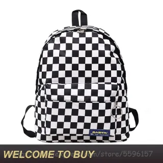 2020 New Unisex Black White Plaid Nylon Female Travel Daypack Laptop Backpack Girls Book Schoolbag Casual Rucksack Women Bags