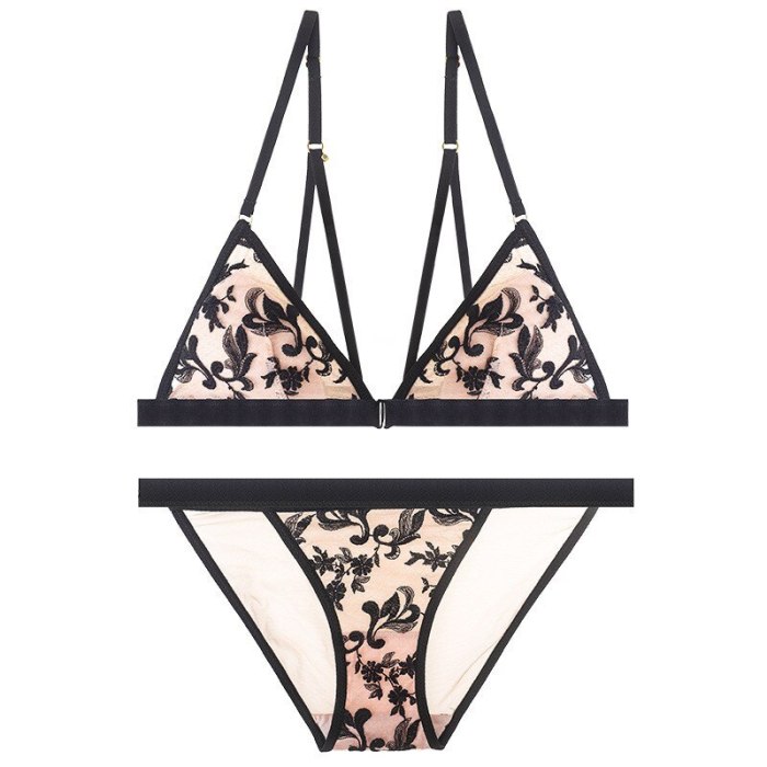 Breathable Underwear Set Soft Lingerie Set Red Transparent Bra Floral Two-Piece Bra And Panty Set Embroidery Lingerie Conjunto
