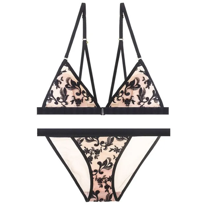 Breathable Underwear Set Soft Lingerie Set Red Transparent Bra Floral Two-Piece Bra And Panty Set Embroidery Lingerie Conjunto