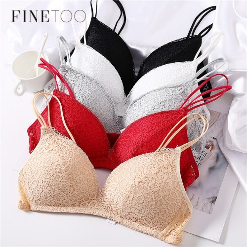 FINETOO Women Bra Sexy Lace Bralette Floral Wireless Bra Female Underwear A B Cup Sexy Lingerie Soft Solid Color Bras Brassiere