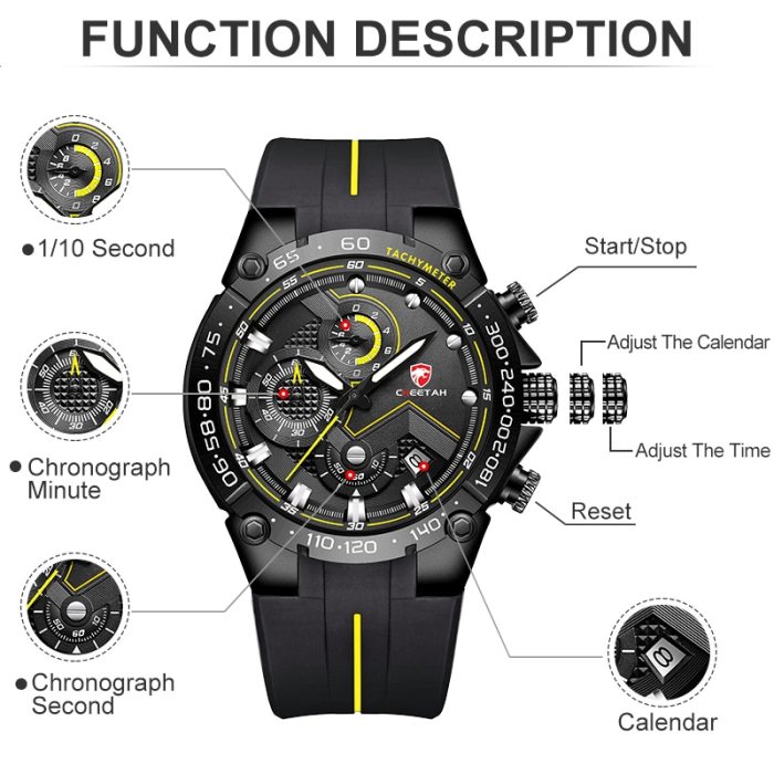 New Mens Watches CHEETAH Top Luxury Brand Chronograph Waterproof Quartz Watch for Men Date Sports Clock Male