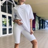 Sweetown Casual Workout Women Two Pieces Sets Short Sleeve Sporty Active Wear Fashion Outfit Summer Top And Biker Shorts Set