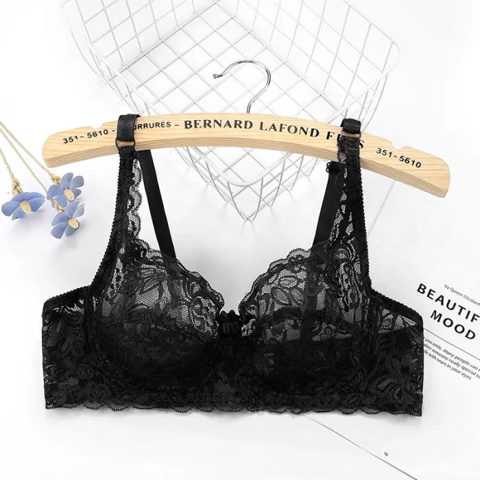 Yenlice 2020 Sexy Women Lace Gauze Bra Push Up 3/4 Cup Hook-and- Eye Breathable Ultra-thin Bra Lingerie Bralette Underwear New