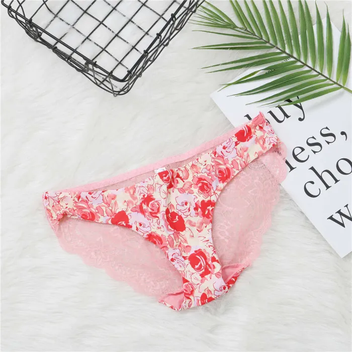 Fashion Women's Sexy Lace Panties Seamless Underwear Briefs Leopard Ice Silk for Girls Bikini Cotton Crotch Transparent Lingerie