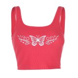 SEASONS Embroidery Butterfly Women Tank Tops Tees Summer Sleevless Casual Crop Top Ladies White Fashion Mini Vest 2020 ASVE80725