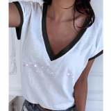 GAOKE White Summer T Shirt Women Casual Womens Tee Shirts V-neck Tshirt Pus Size XL Short Sleeve T-shirt Ladies Women Clothings
