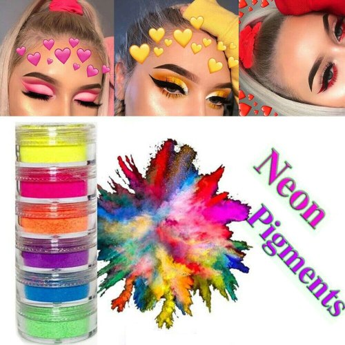 6 Color/Sets Lasting Fluorescent Matte Eyeshadow Neon Pigment Powder Halloween Decoration Eyeshadow Palette Beauty Glazed