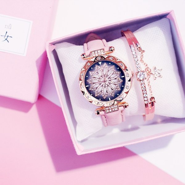 2019 Women Watches Set Starry Sky Ladies Bracelet Watch Casual Leather Sports Quartz Wristwatch Clock