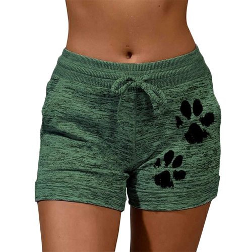 New Summer Fast Drying Drawstring cat paw print shorts Lace Up High Waist Elastic Cotton Short Women Beach Casual Sport Shorts