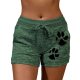 New Summer Fast Drying Drawstring cat paw print shorts Lace Up High Waist Elastic Cotton Short Women Beach Casual Sport Shorts