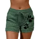 New Summer Fast Drying Drawstring cat paw print shorts Lace Up High Waist Elastic Cotton Short Women Beach Casual Sport Shorts