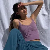 Waatfaak Patchwork Lace Y2K Summer Crop Top Women Pink Casual Cropped Tops Purple Tank Top Spaghetti Straps Camis Top E-girl