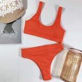 New Sexy 2020 Ribbed Swimsuit High Waist Bikini Women Swimwear Two-pieces Bikini set Bather Orange Bathing Suit Swim Wear V1946